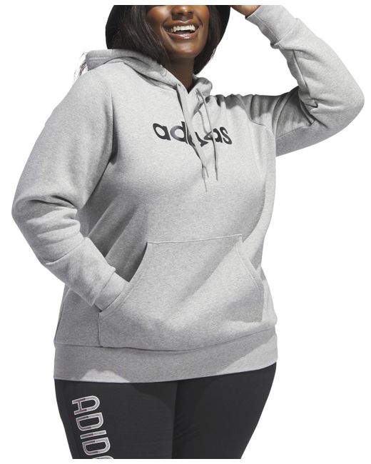 Adidas Gray Trendy Plus Size Pullover Logo-print Fleece Hoodie