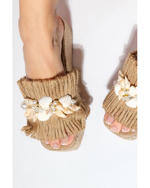 Prologue Shoes Blue Dion Raffia Seashell Wedge Mules ()