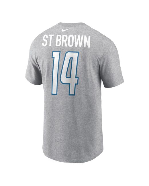 Nike Gray Amon-ra St. Brown Detroit Lions Player Name And Number T-shirt for men