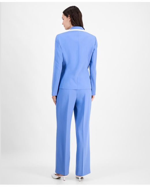 Le Suit Blue Contrast-tipped Pant Suit Regular & Petite Sizes