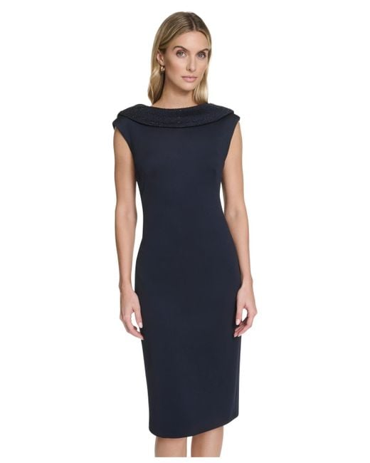 Calvin Klein Beaded Sheath Midi Dress in Blue | Lyst