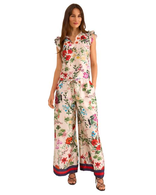 Vince Camuto Red Floral-print Drawstring Wide-leg Pants