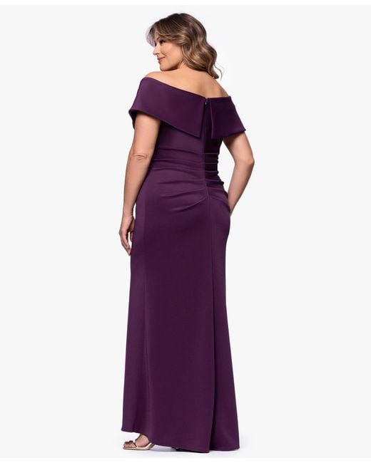 Xscape Purple Plus Size Off-the-shoulder Gown