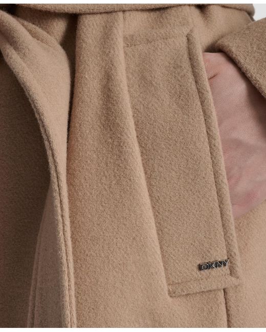 DKNY Natural Collared Neck Belted Coat