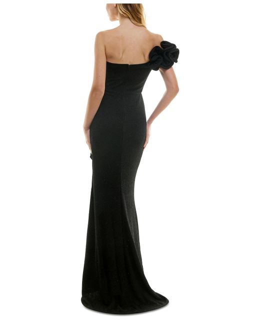Black Glitter Ruffle Shoulder Gown main image 0