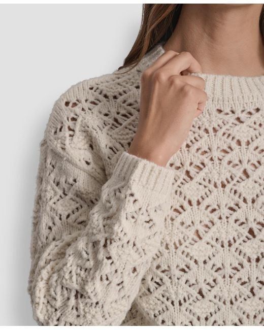 DKNY Purple Pointelle Long Sleeve Sweater