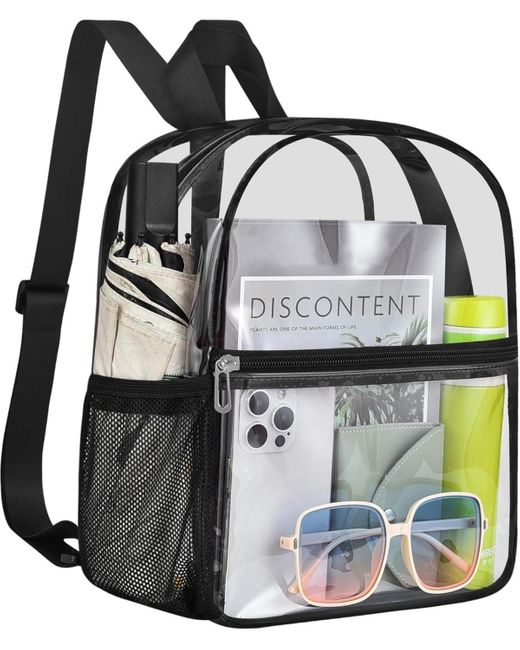 Wosofe Black Clear Backpack Stadium Approved 12×12×6 Clear Mini Backpack Small Transparent Backpack For Concert