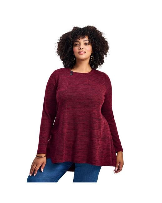 Avenue Red Ruby Button Detail Hacci Top