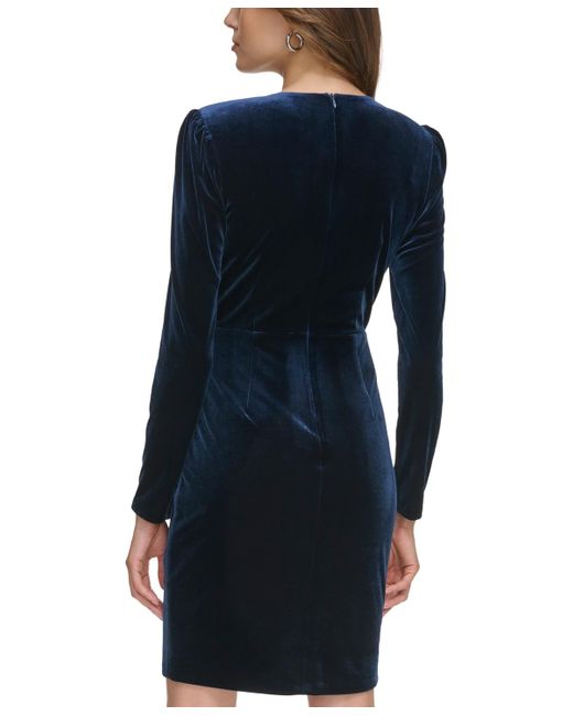 Jessica Howard Blue V-neck Long-sleeve Velvet Dress