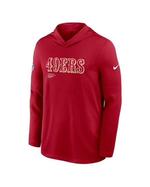 Nike Red San Francisco 49ers Sideline Pure Fury Performance Long Sleeve Hoodie T-shirt for men
