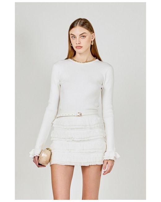 Endless Rose White Ruffled Cuff Knit Top