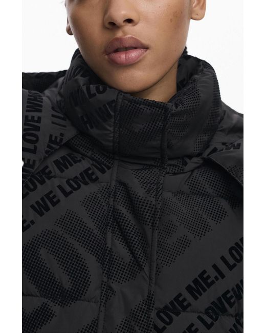Desigual Black Padded Quilted Coat, Polyester