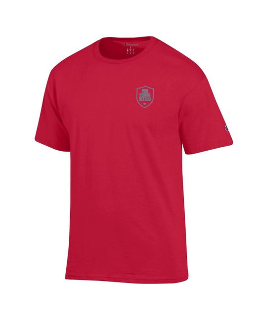 Champion Red Ohio State Buckeyes Our Honor Defend Shield T-shirt for men