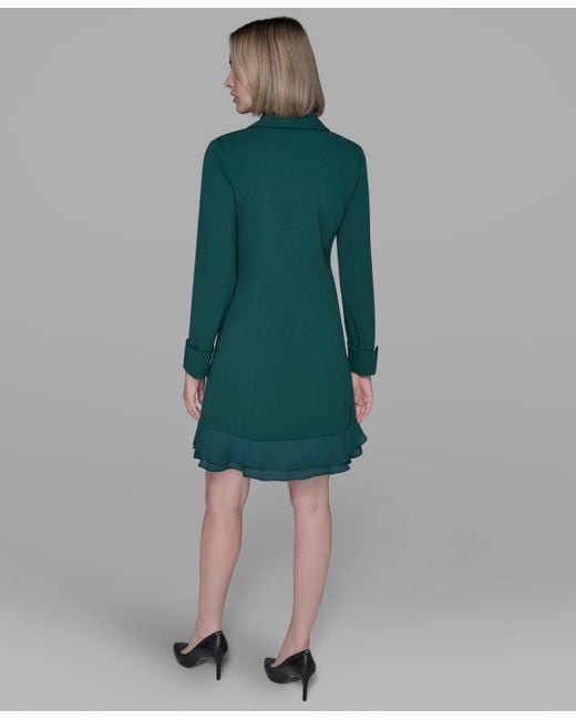 Karl Lagerfeld Women's Green Chiffon-hem Blazer Dress