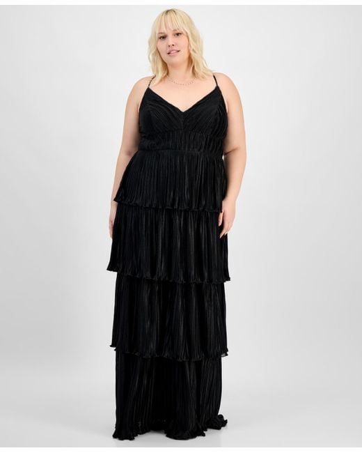 Emerald Sundae Black Trendy Plus Size Pleated Tiered Gown