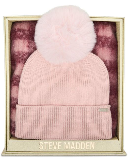 Steve Madden Pink Buffalo Blaze Beanie And Scarf Gift Set