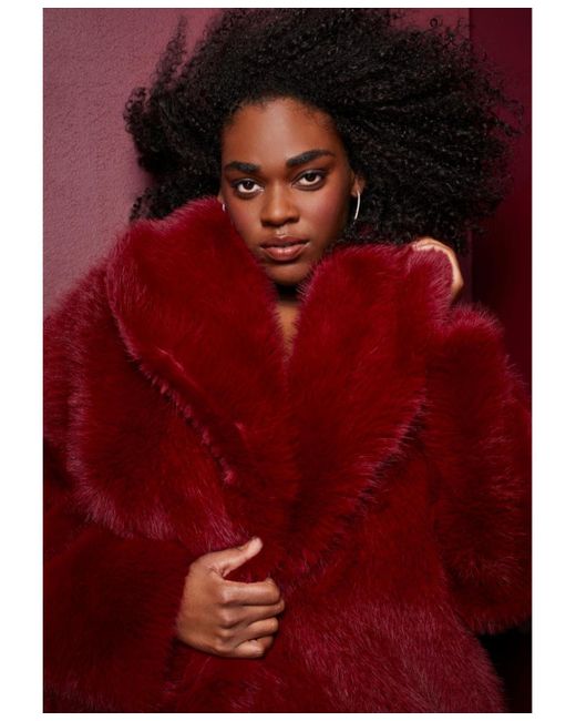 June + Vie Red June + Vie Plus Size shaggy Faux Fur Coat
