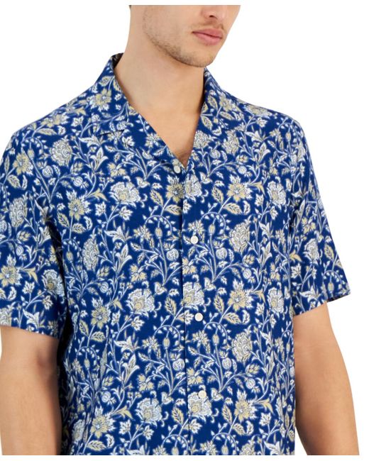 Club Room Blue Aretta Regular-fit Floral-print Button-down Camp Shirt for men