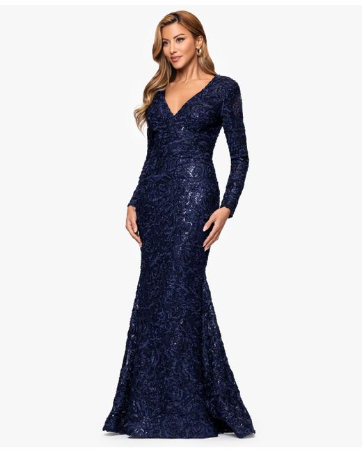 XSCAPE Women's Lace & Satin Long-Sleeve Ballgown - Macy's XSCAPE Women's Lace & Satin Long-Sleeve Ballgown - Macy's