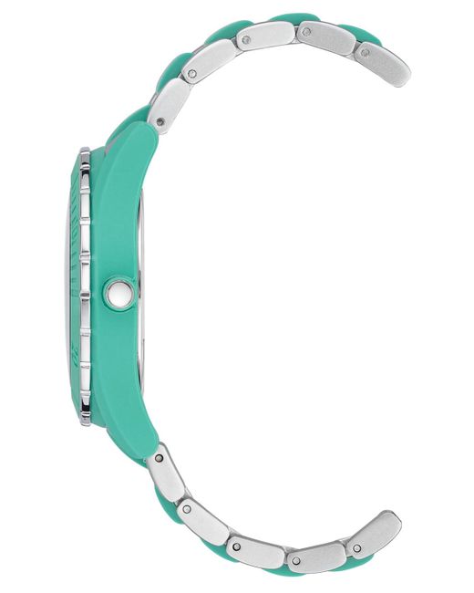 Anne Klein Silver-tone And Pastel Green Solar Ocean Work Plastic Bracelet Watch
