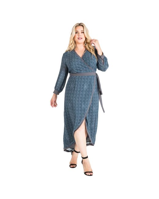 Standards & Practices Blue Plus Size Snakeskin High Low Chiffon Wrap Dress Maxi Length