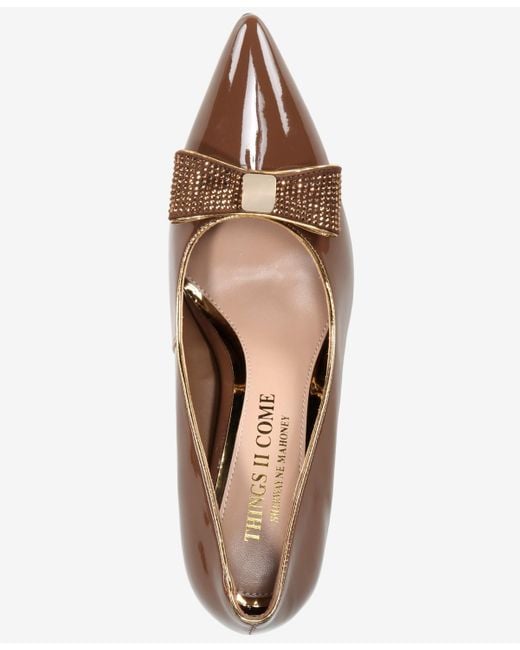 THINGS II COME Brown Soho Luxurious Crystal Double Bow Pumps