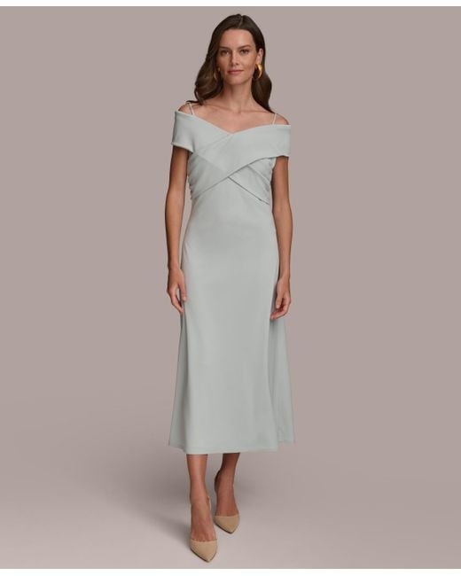 Donna Karan Multicolor Off-the-shoulder Crossover Midi Dress