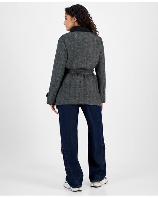Steve Madden Blue Belted Single-breasted Jacket
