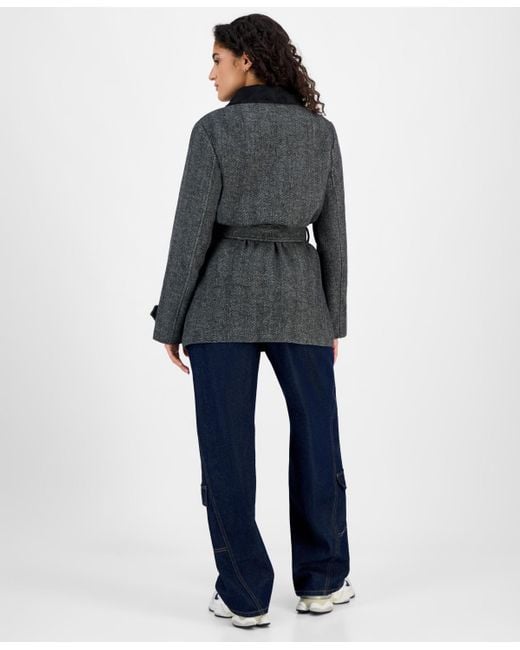 Steve Madden Blue Belted Single-breasted Jacket