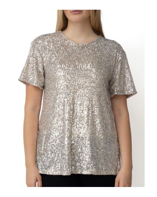 Cable & Gauge Crew Neck Sequin Tshirt in Gray Lyst