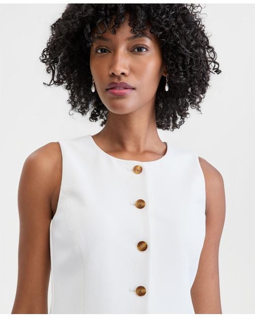 On 34th White Solid Crepe Mini Shift Dress