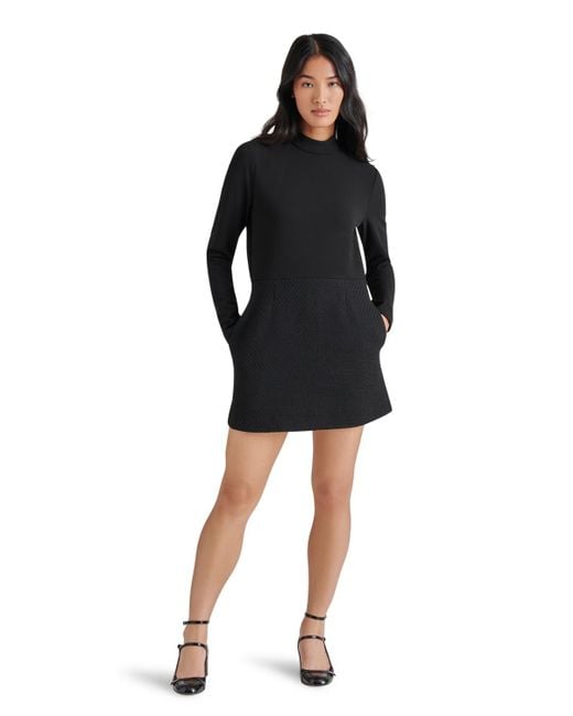 Steve Madden Black Ty Mixed-media Long-sleeve Dress