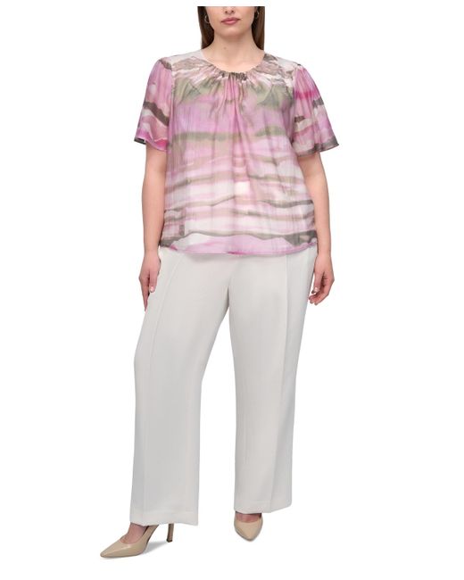 DKNY Pink Plus Size Printed Short-sleeve Blouse