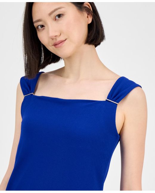 Anne Klein Blue Embellished Shirred-strap Top