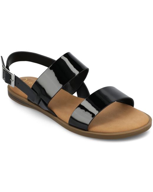 Journee Collection Black Lavine Round Toe Flat Sandals