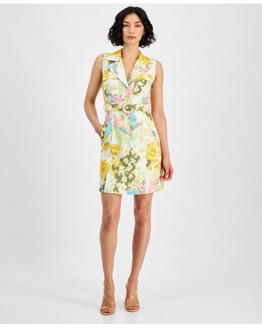 Guess Lydia Linen Shirtdress in Yellow Lyst