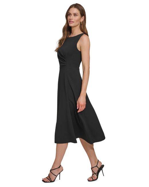 DKNY Black Sleeveless Side-ruched Midi Dress