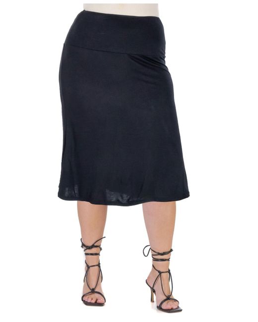 24seven Comfort Apparel Blue Plus Size A Line Elastic Waist Skirt