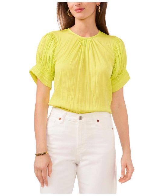 Vince Camuto Yellow Puff-sleeve Crinkle Blouse