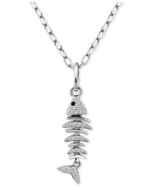 Giani Bernini White Cubic Zirconia Fishbone Pendant Necklace