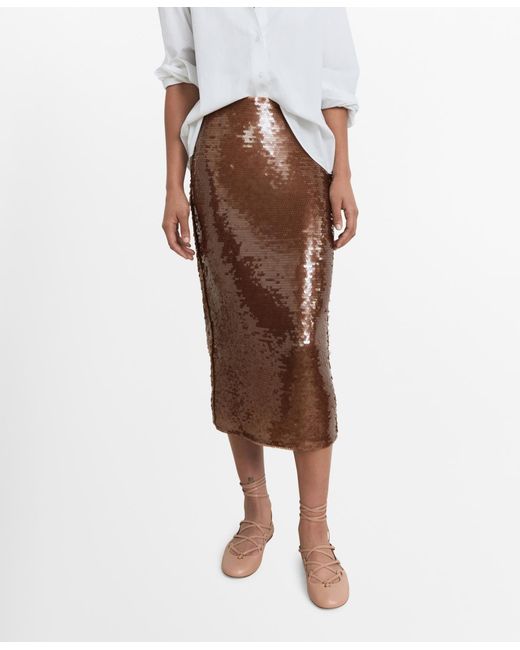 Mango Brown Midi Sequin Skirt
