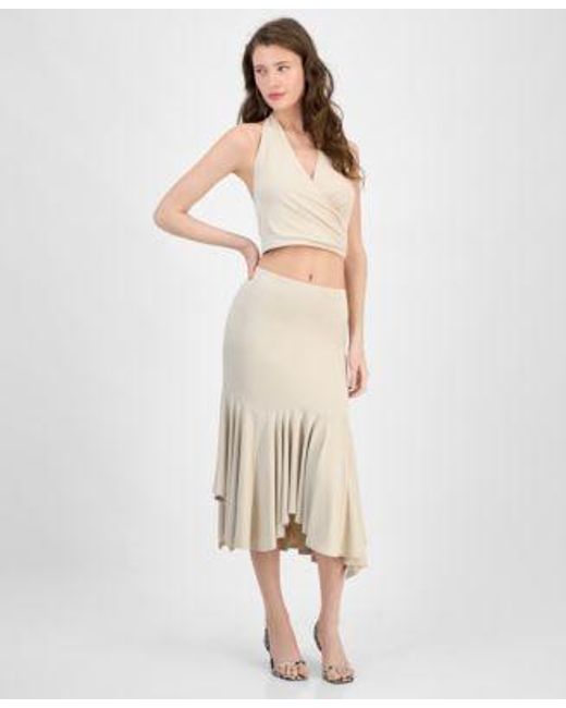 Guess Natural Kenzie Crossover Halter Neck Top Kenzie Pull On Flounce Midi Skirt