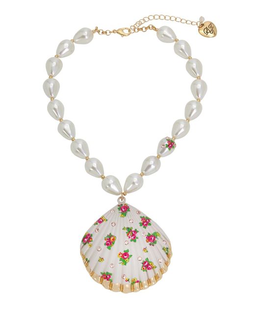 Betsey Johnson Metallic Faux Stone Floral Shell Pendant Necklace