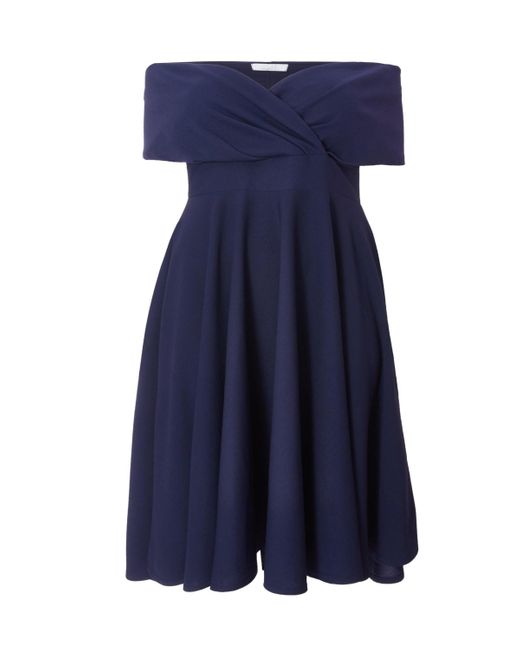 Quiz Blue Plus Size Scuba Crepe Bardot Wrap Midi Skater Dress