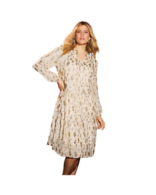 June + Vie Natural June + Vie Plus Size June + Vie Coraline Metallic Print Georgette Dress