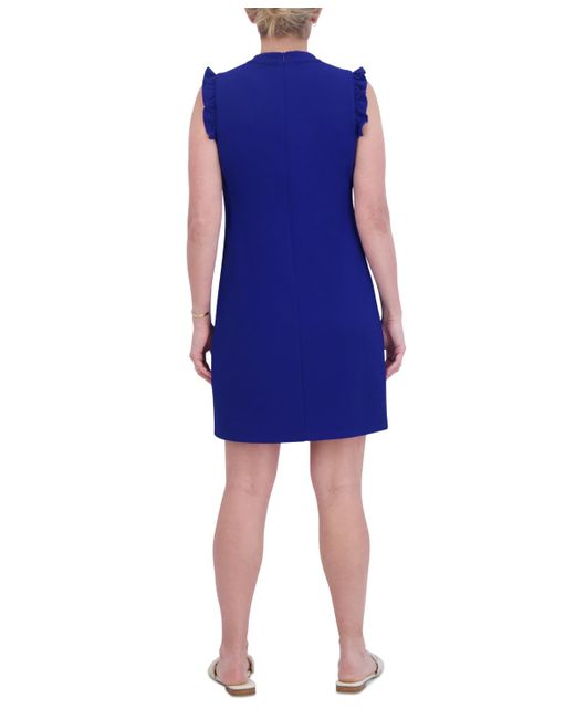 Jessica Howard Blue Petite V-neck Ruffle-trim Shift Dress