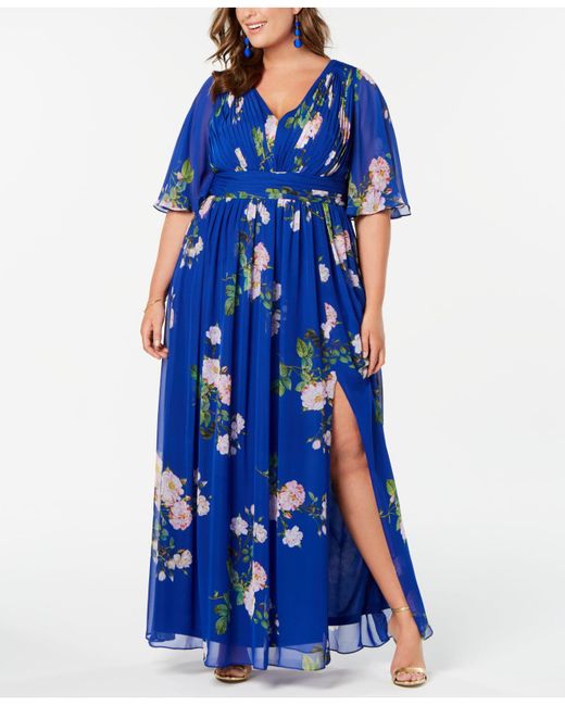 Adrianna Papell Plus Size Floral Print V neck Flutter Sleeve