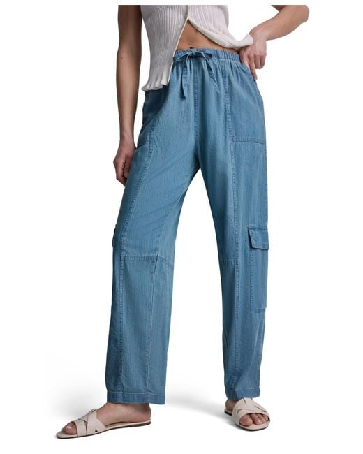 BCBGMAXAZRIA Blue Pull-on Chambray Cargo Pants