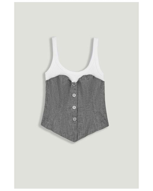 Nocturne Gray Button-front Tailored Blouse