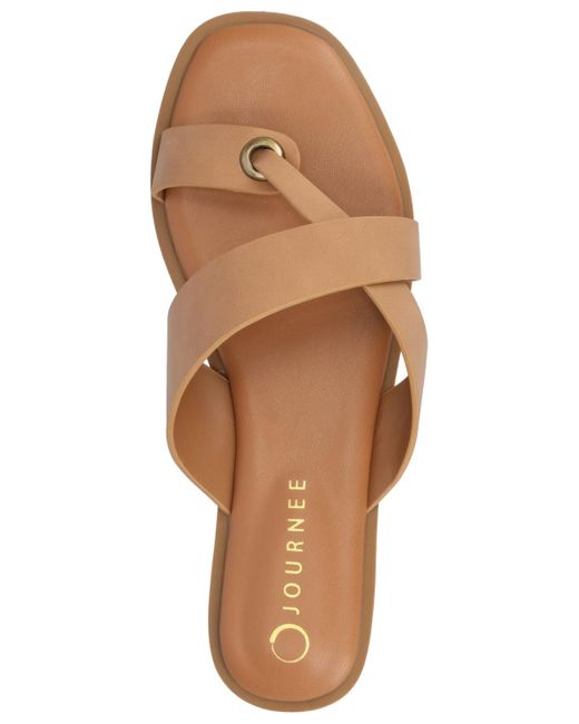 Journee Collection Brown Prizzie Toe Ring Strappy Flat Sandals